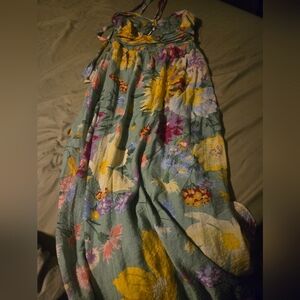 H&M Floral Maxi Dress in Sage Green with Multicolor Blooms